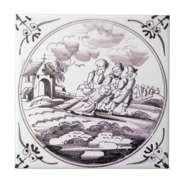RBT13 Delft Biblical Manganese Red Ceramic Tile (Front)
