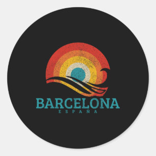 Rcelona Espana Spain Vintage Wave Surfer Surfing S Classic Round Sticker
