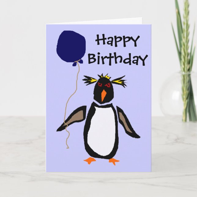 Rcokhopper Penguin Holding Balloon Card (Front)