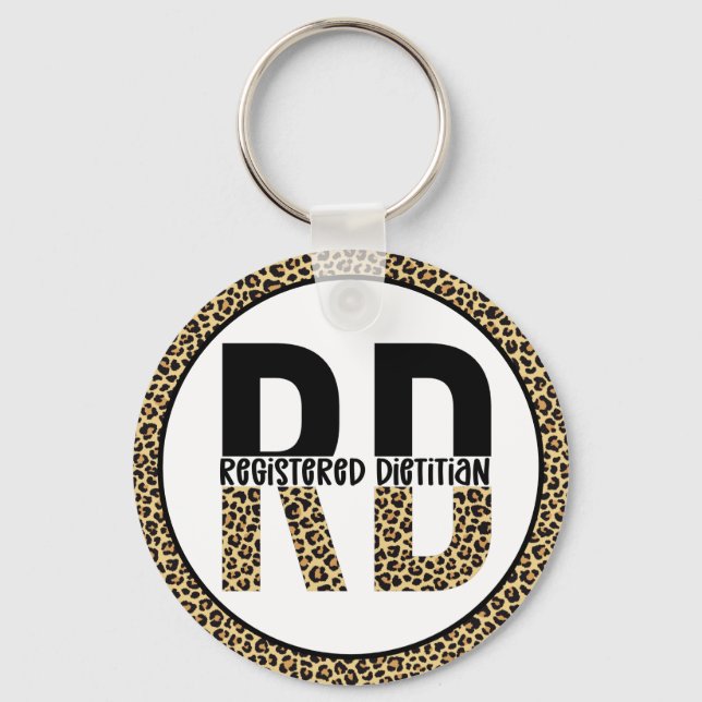 RD Registered Dietician Cheetah Print RD Gifts Keychain (Front)