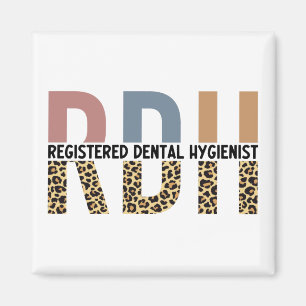 RDH Registered Dental Hygienist Leopard Typography Magnet