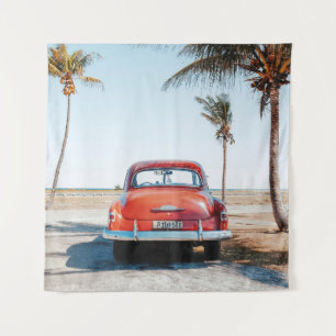 Re beetle beside coconut trees tapestry
