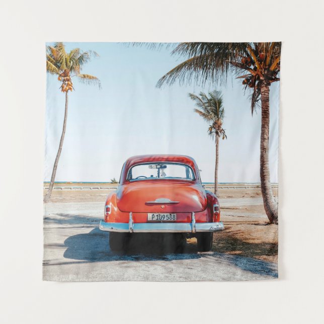 Re beetle beside coconut trees tapestry (Front)
