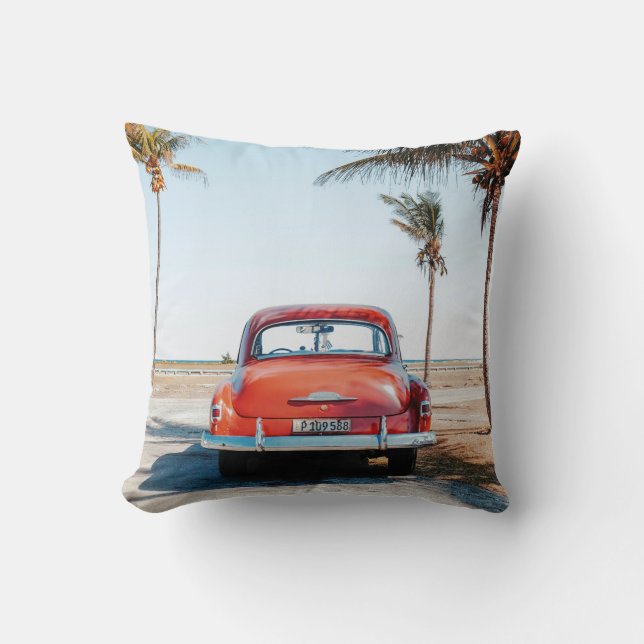 Re beetle beside coconut trees throw pillow (Front)