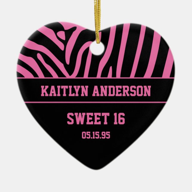 RE-DO Zebra Print and Pink Sweet 16 Keepsake Ceramic Ornament (Front)