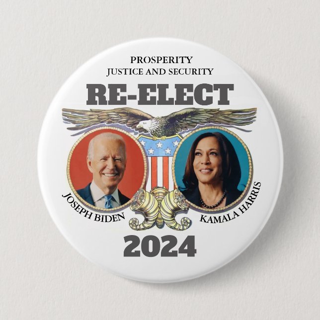 Re-elect Biden Harris 3 Inch Round Button (Front)