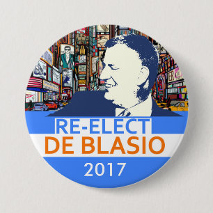 Re-Elect Bill de Blasio 2017 3 Inch Round Button