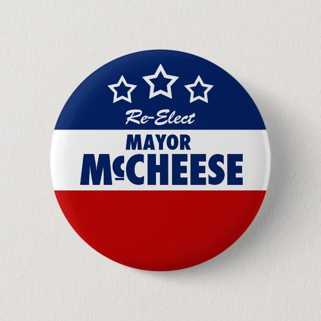 Re-Elect the Mayor cheesy campaign button (Front)
