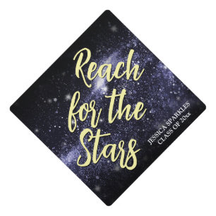 Reach for the stars Custom name purple galaxy Graduation Cap Topper