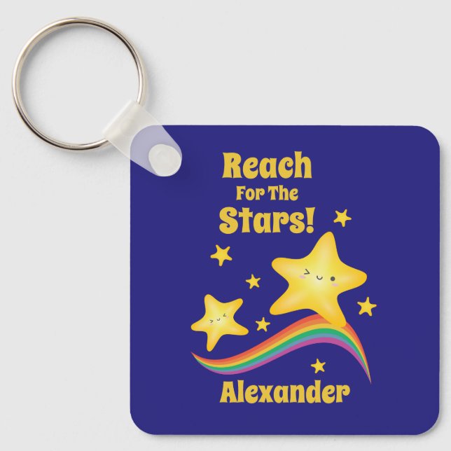 Reach For The Stars Cute Motivational Quote Name Keychain (Front)