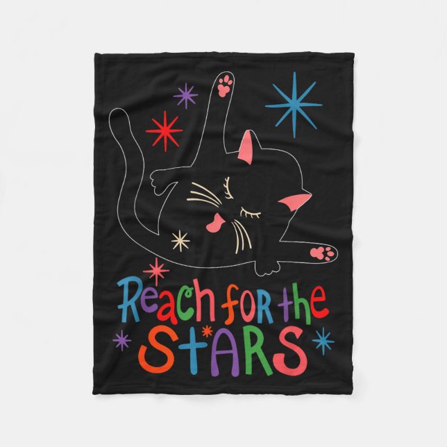 Reach For The Stars Funny Cat  Fleece Blanket (Front)