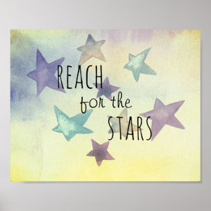 reach for the stars  quote on watercolor design poster