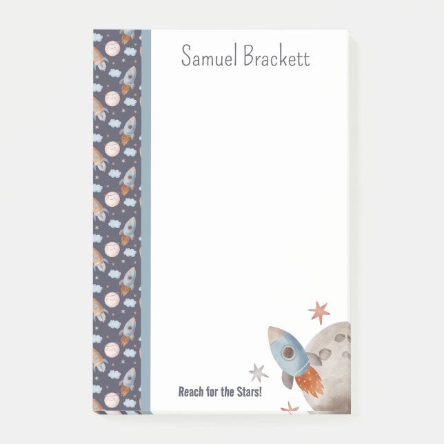 Reach For The Stars Space Rocket Personalized Post-it Notes (Front)