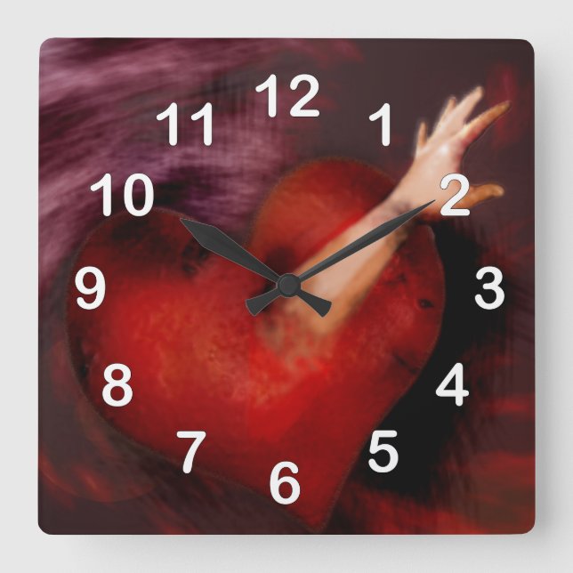 Reach Her With Your Heart Square Wall Clock (Front)