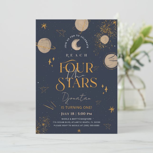 Reach Out Of The Stars Birthday Invitation Card (Standing Front)