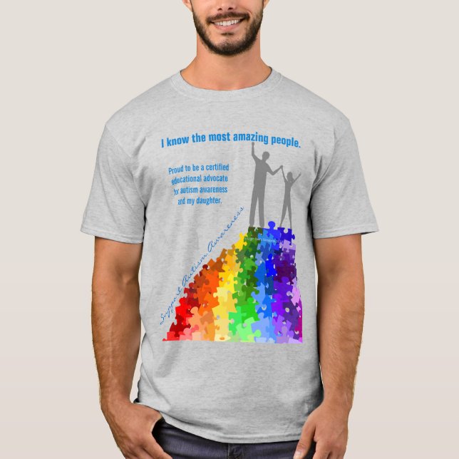 Reaching New Heights In Autism Support, Man & Girl T-Shirt (Front)