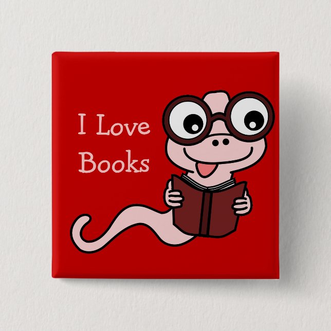 Read a Book Month: I Love Books 2 Inch Square Button (Front)