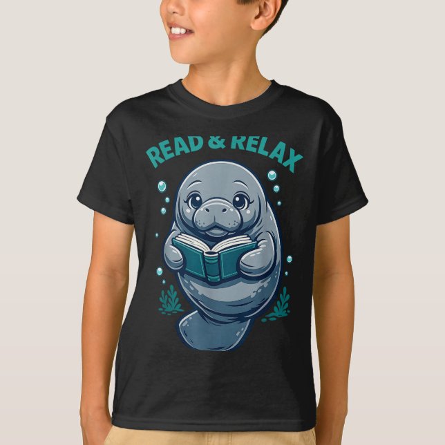 Read &amp; relax reader book library manatees sea T-Shirt (Front)