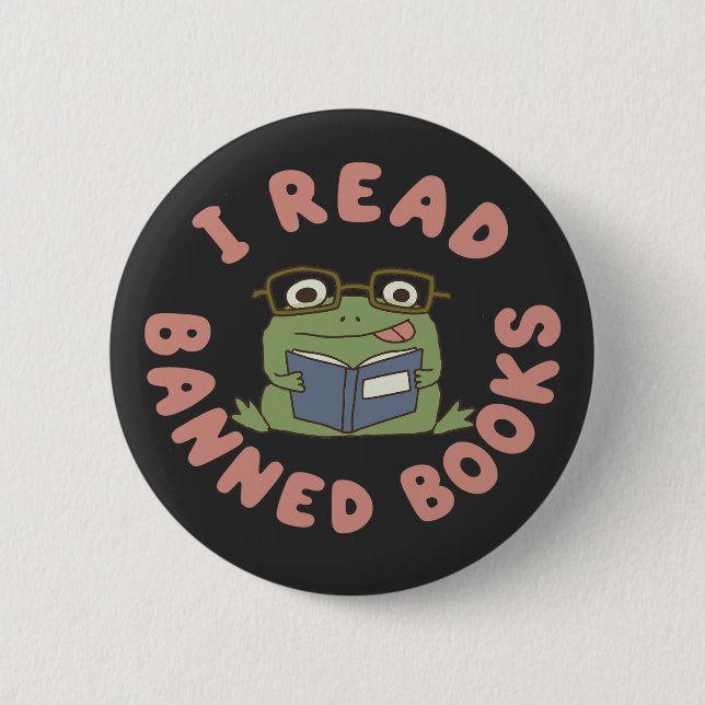 Read Banned Books Funny Frog Reading 2 Inch Round Button (Front)