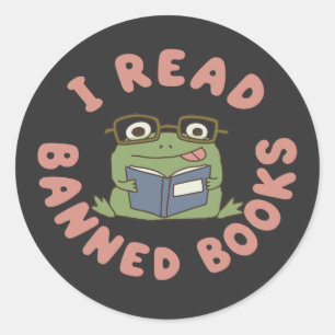Read Banned Books Funny Frog Reading Classic Round Sticker