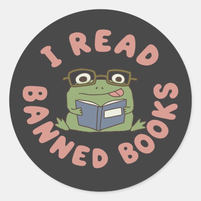 Read Banned Books Funny Frog Reading Classic Round Sticker (Front)