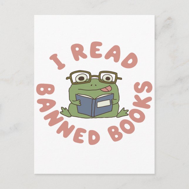 Read Banned Books Funny Frog Reading Postcard (Front)