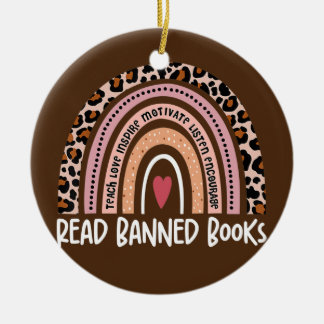 Read Banned Books Leopard Rainbow For Book Lovers Ceramic Ornament
