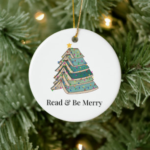 Read & Be Merry for Book Lovers Holiday Ceramic Ornament