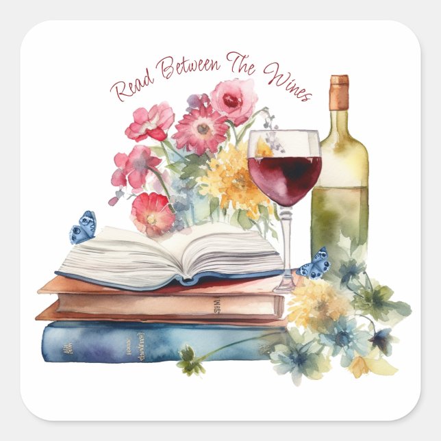 Read Between the Wines Book Lover Square Sticker (Front)