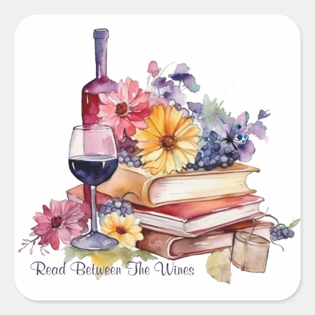Read Between the Wines Book Lover Square Sticker (Front)