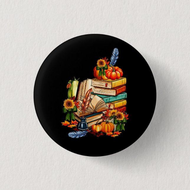 Read Book Reading Library Lover Reader Pumpkin Tha 1 Inch Round Button (Front)