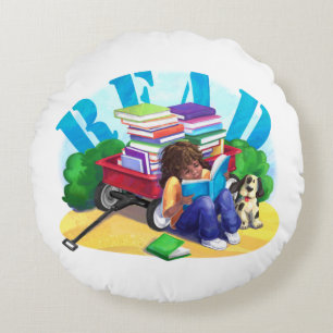 READ Book Wagon Art Round Pillow