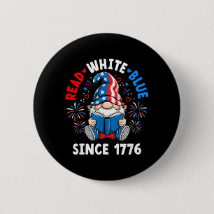 Read Books 4th of July Gnome Red White Blue Fun 2 Inch Round Button