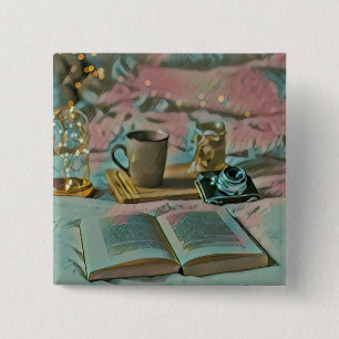 Read Books, Drink Coffee 2 Inch Square Button