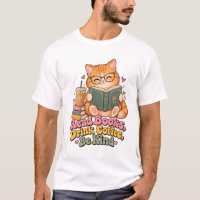 read books drink coffee be kind, cute ginger cat,