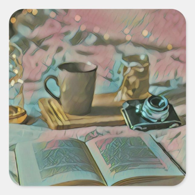 Read Books, Drink Coffee Square Sticker (Front)