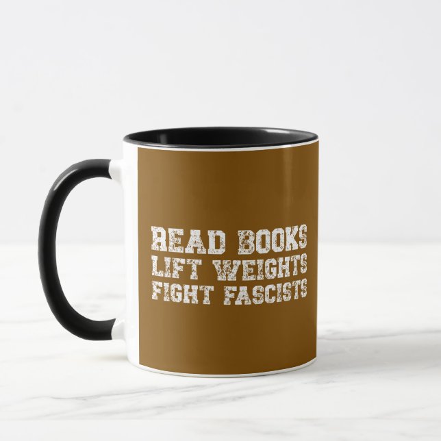 Read Books Lift Weights Fight Fascists  Mug (Left)