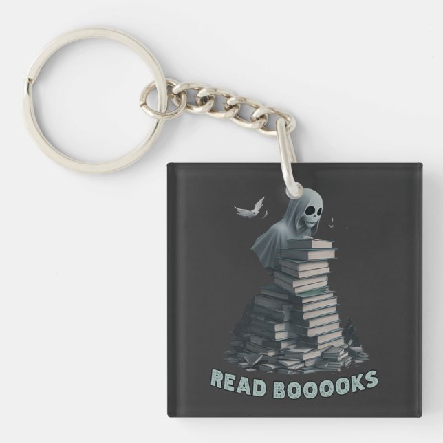 Read booooks, Ghost reading books Keychain (Front)