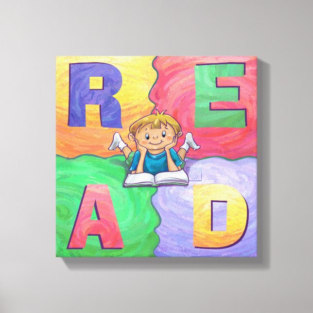 READ Boy Reading Colourful Wrapped Canvas (Front)