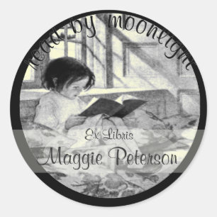 Read by Moonlight Vintage Bookplate IMPROVED! Classic Round Sticker