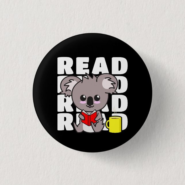 Read: Cute Koala Reading Book & Coffee Mug 1 Inch Round Button (Front)
