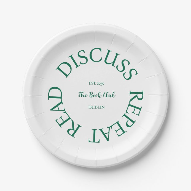 Read Discuss Repeat The Book Club Paper Plate (Front)