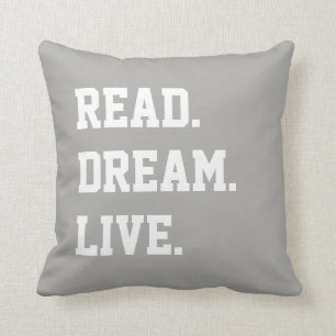 Read Dream Live. Grey White Text. Chevron Back Throw Pillow