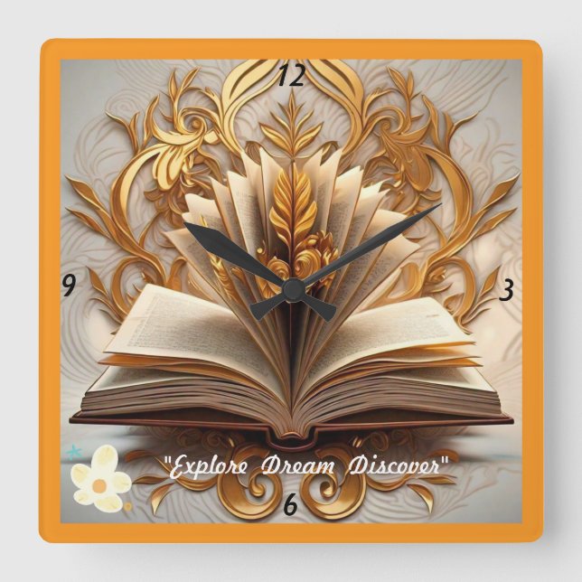 "Read, Imagine, Explore" Square Wall Clock (Front)
