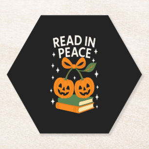 Read in Peace Funny Halloween Book Paper Coaster