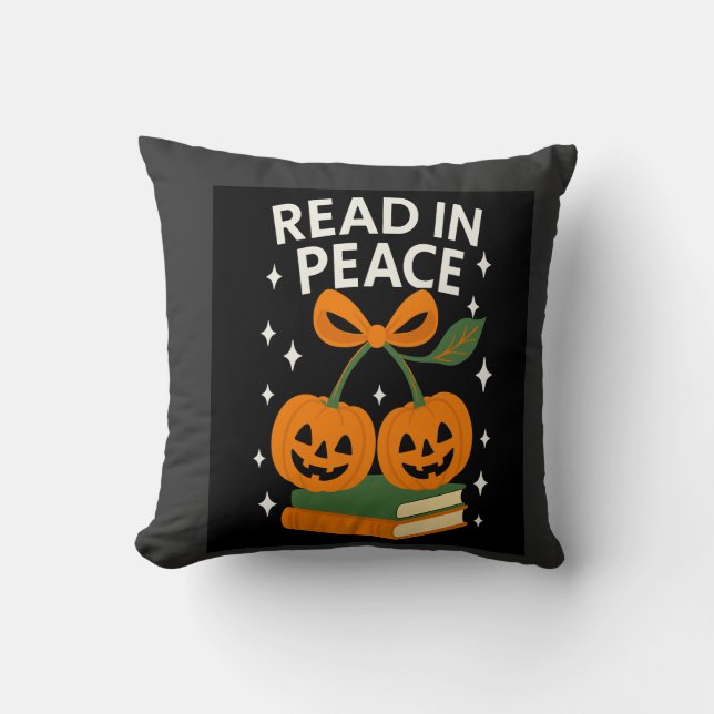Read in Peace Funny Halloween Book Throw Pillow (Front)