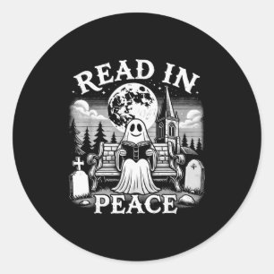 Read In Peace Ghost Reading Books Funny Halloween Classic Round Sticker