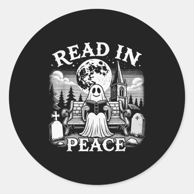 Read In Peace Ghost Reading Books Funny Halloween  Classic Round Sticker (Front)