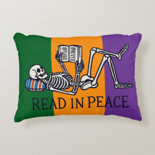 Read in peace skeleton accent pillow