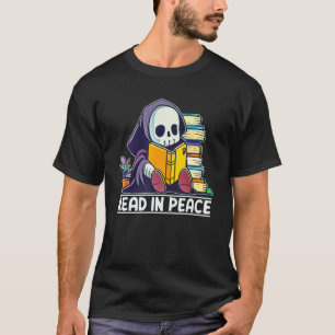 Read In Peace Skeleton Couch Chilling Cat T-Shirt